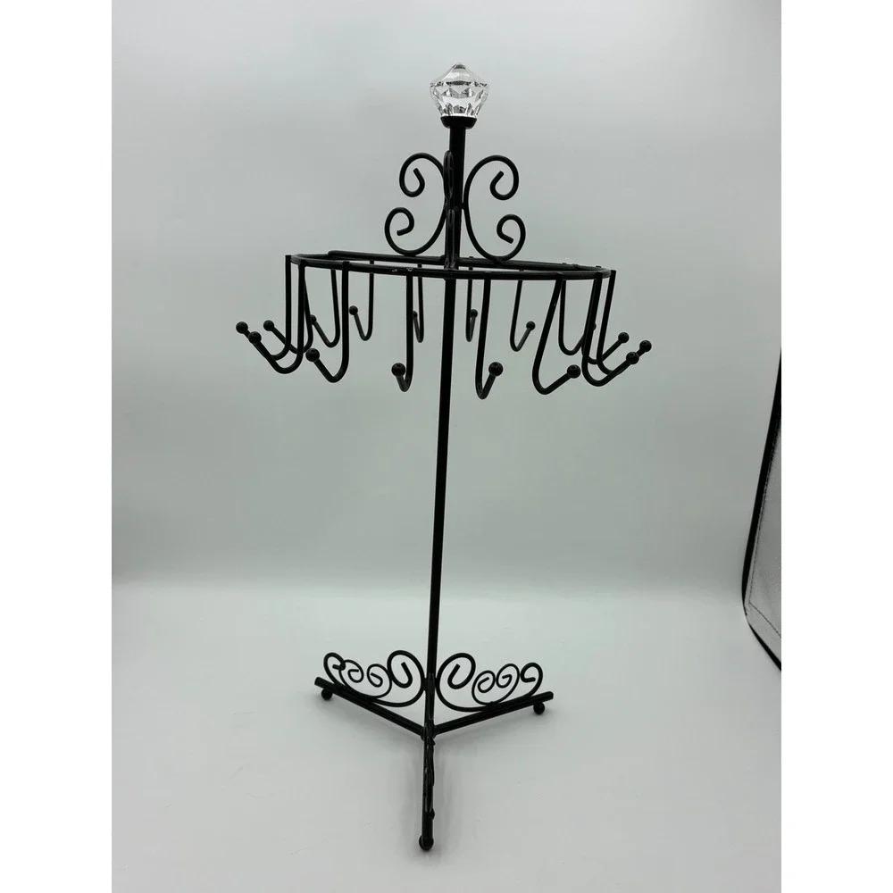 Black Metal Rotating Jewelry Display Tower Stand 16 Hooks